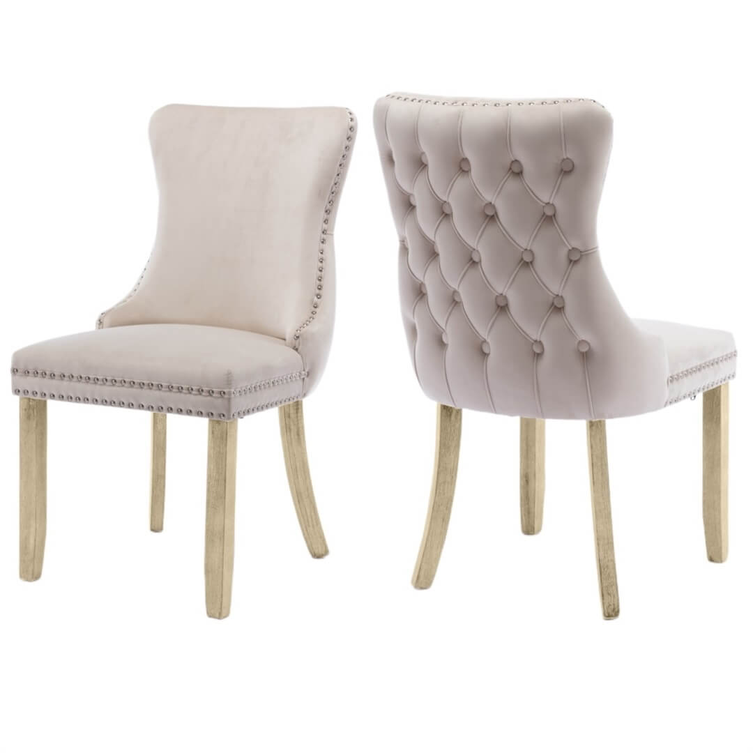 La Rochelle | French Provincial Velvet Wing Back Dining Chairs | Set Of 2 | Beige
