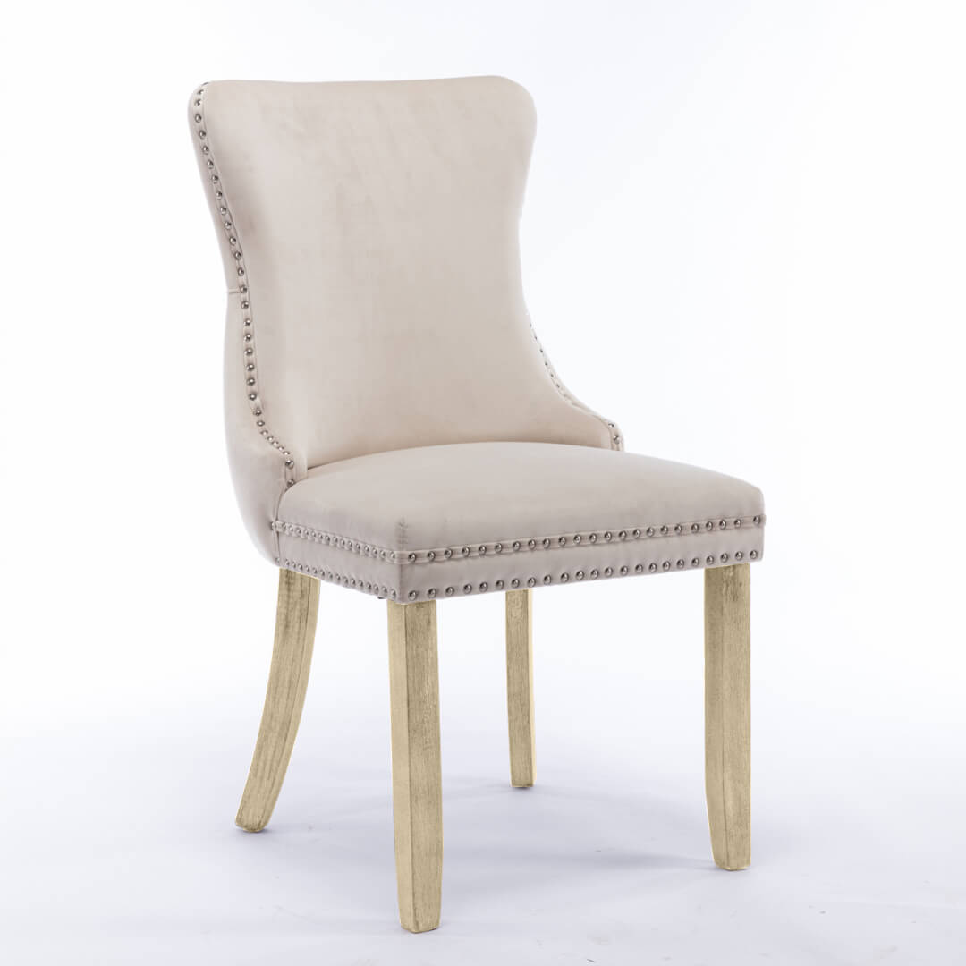 La Rochelle | French Provincial Velvet Wing Back Dining Chairs | Set Of 2 | Beige