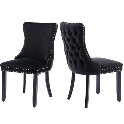 La Rochelle | Version 1 | French Provincial Black Velvet Wing Back Dining Chairs | Set Of 2 | Black