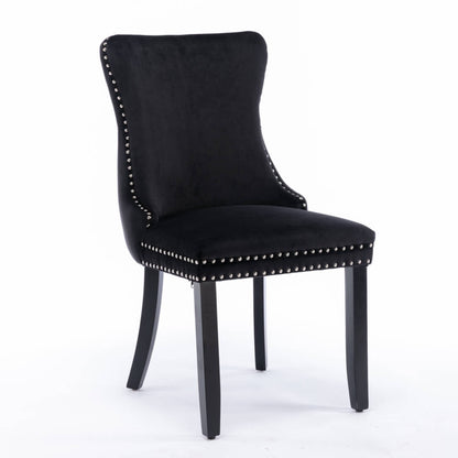 La Rochelle | Version 1 | French Provincial Black Velvet Wing Back Dining Chairs | Set Of 2 | Black