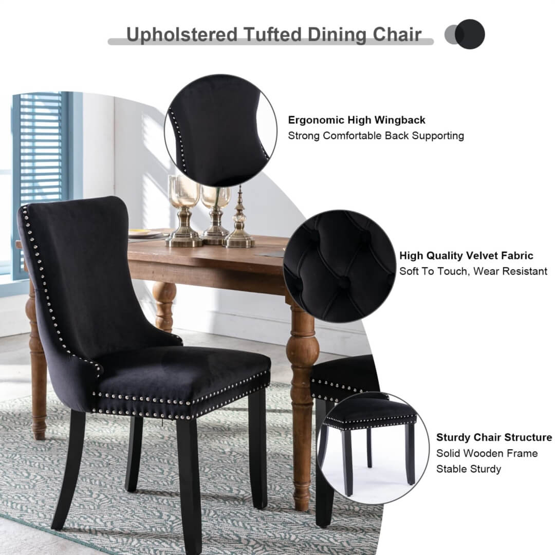 La Rochelle | Version 1 | French Provincial Black Velvet Wing Back Dining Chairs | Set Of 2 | Black