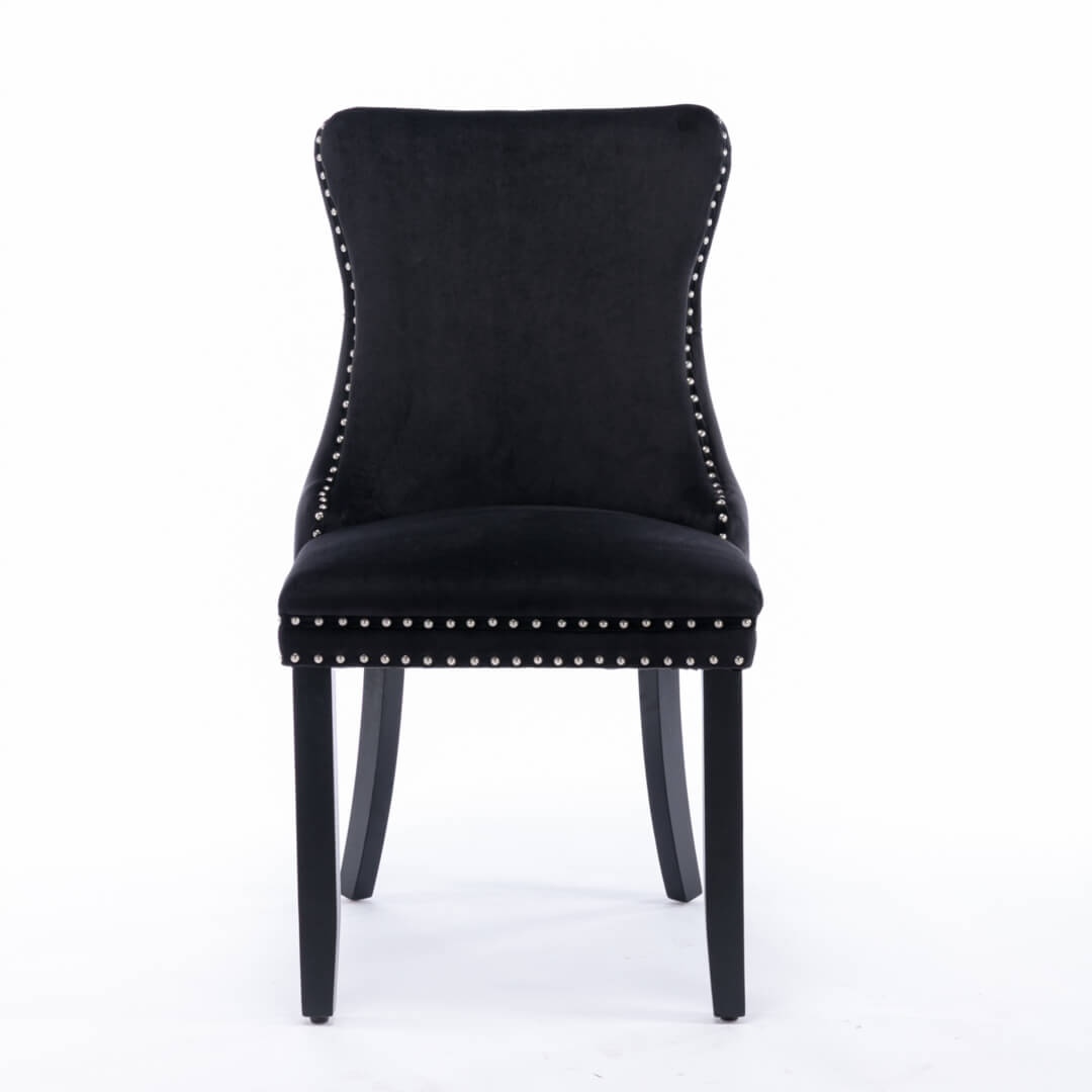 La Rochelle | Version 1 | French Provincial Black Velvet Wing Back Dining Chairs | Set Of 2 | Black