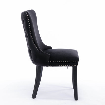 La Rochelle | Version 1 | French Provincial Black Velvet Wing Back Dining Chairs | Set Of 2 | Black