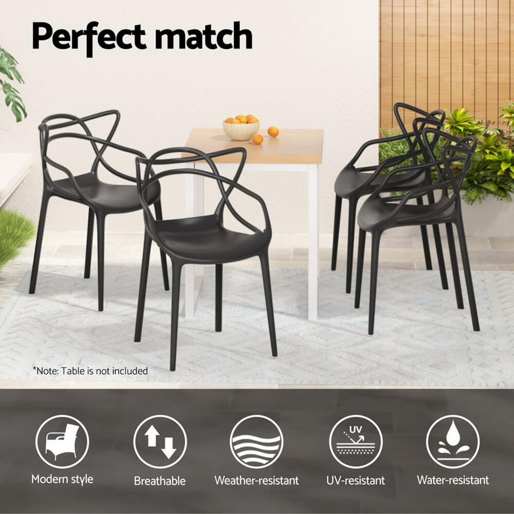 Laguna | Plastic UV-Resistant Black White Outdoor Dining Chairs | Black