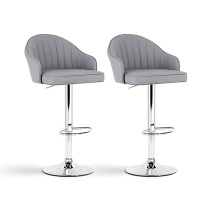 Lambert | Modern Metal Adjustable Brown Grey PU Leather Bar Stools | Set Of 2 | Grey