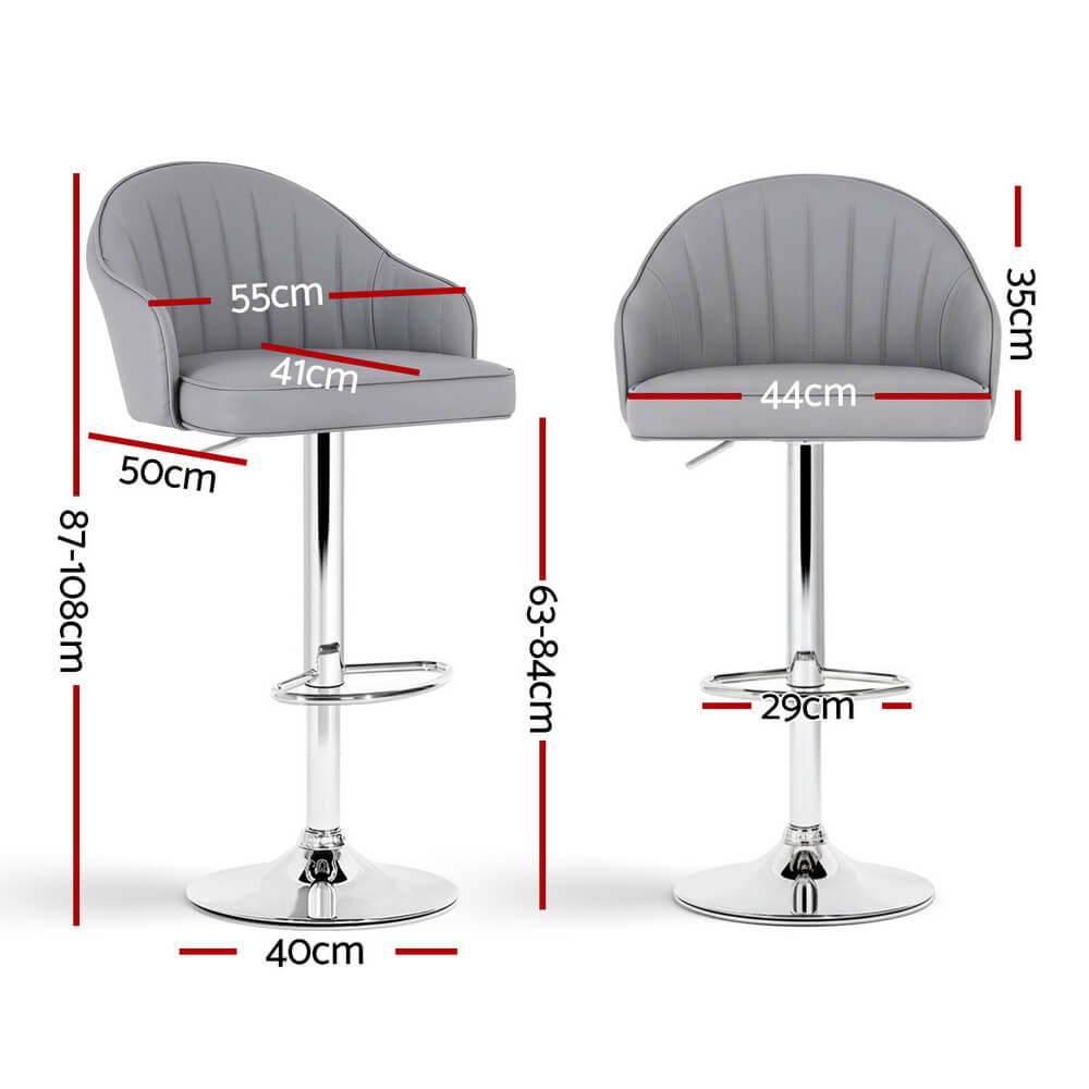 Lambert | Modern Metal Adjustable Brown Grey PU Leather Bar Stools | Set Of 2 | Grey