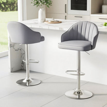 Lambert | Modern Metal Adjustable Brown Grey PU Leather Bar Stools | Set Of 2 | Grey