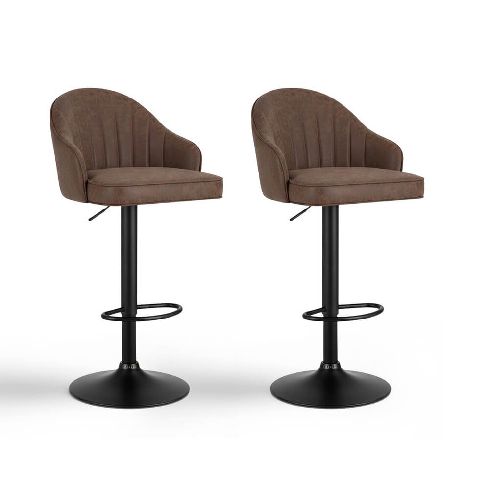 Lambert | Modern Metal Adjustable Brown Grey PU Leather Bar Stools | Set Of 2 | Brown