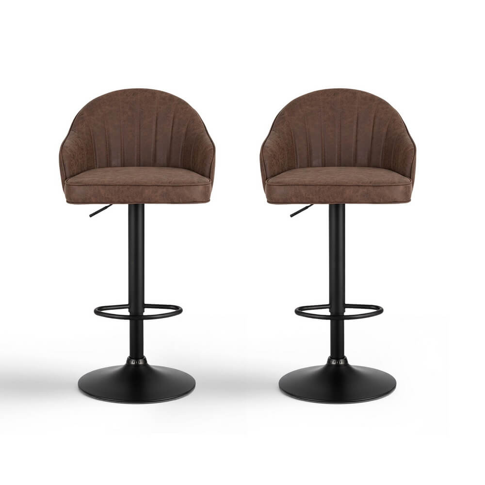 Lambert | Modern Metal Adjustable Brown Grey PU Leather Bar Stools | Set Of 2 | Brown