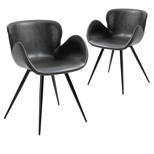 Lancaster | Modern Tan Dark Grey PU Leather Dining Chairs With Arms | Set Of 2 | Dark Grey