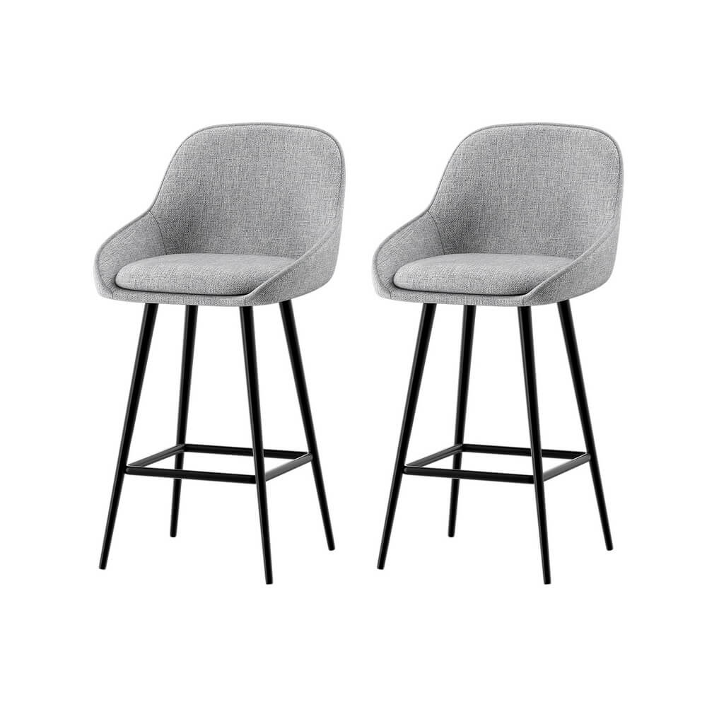 Modern Metal Grey Fabric Bar Stools | Set Of 2