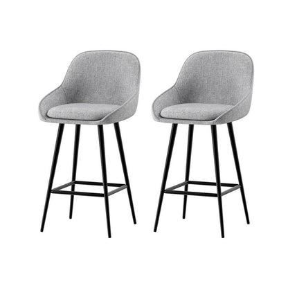 Modern Metal Grey Fabric Bar Stools | Set Of 2