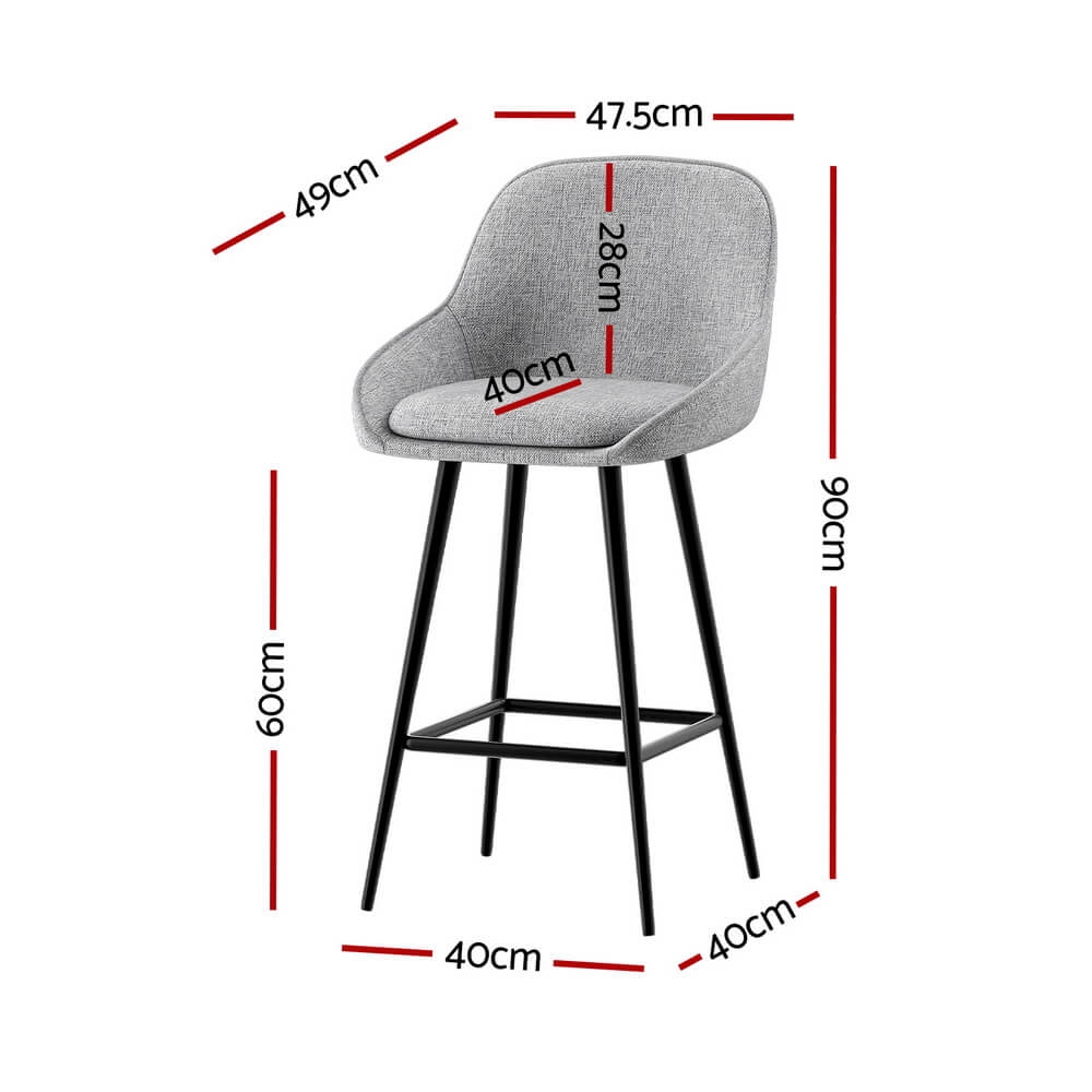 Modern Metal Grey Fabric Bar Stools | Set Of 2