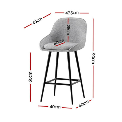 Modern Metal Grey Fabric Bar Stools | Set Of 2