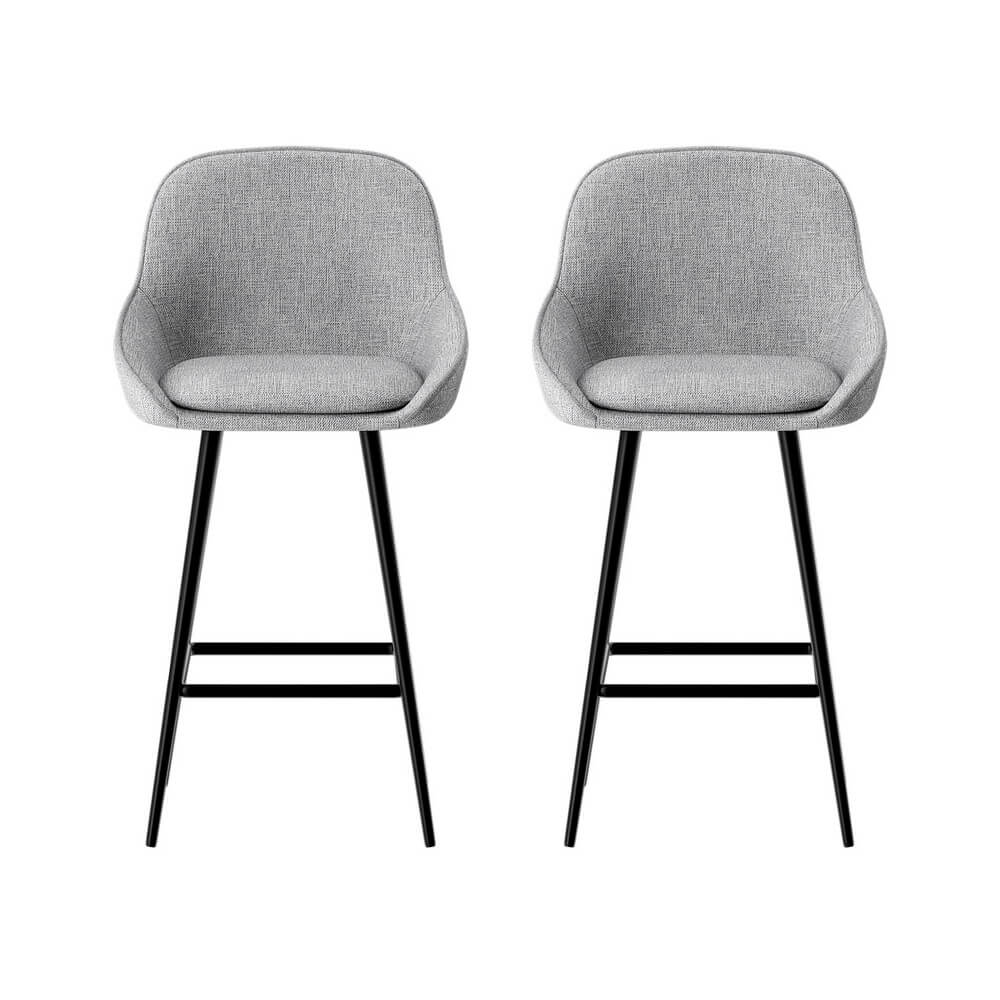 Modern Metal Grey Fabric Bar Stools | Set Of 2