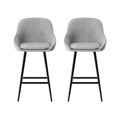 Modern Metal Grey Fabric Bar Stools | Set Of 2