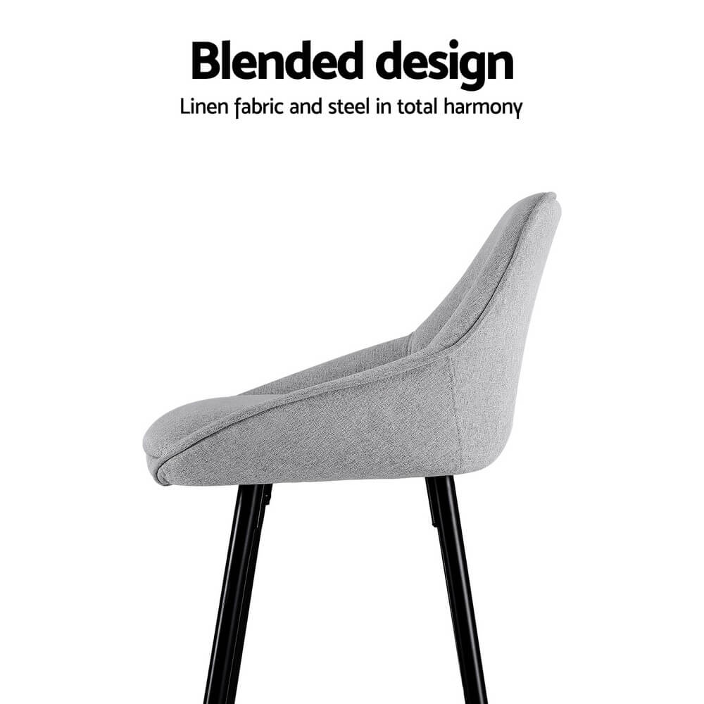 Modern Metal Grey Fabric Bar Stools | Set Of 2