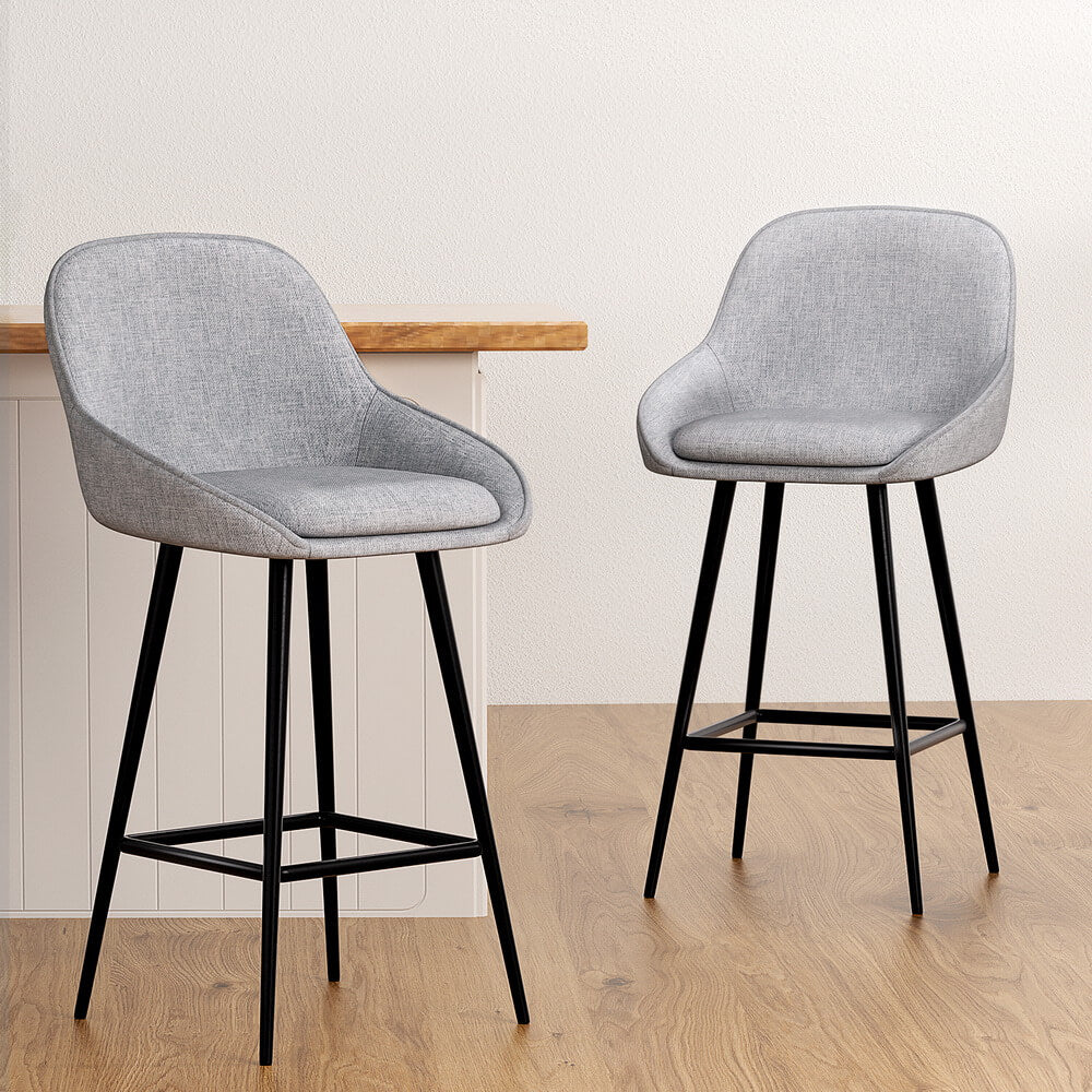 Modern Metal Grey Fabric Bar Stools | Set Of 2