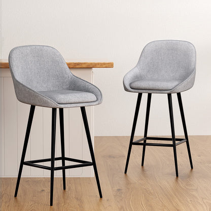 Modern Metal Grey Fabric Bar Stools | Set Of 2