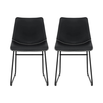 Langholm | Modern Metal PU Leather Cross Stitch Grey Brown Black Dining Chairs | Set Of 2 | Black