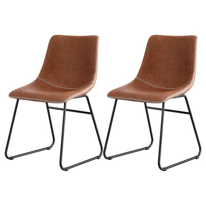 Langholm | Modern Metal PU Leather Cross Stitch Grey Brown Black Dining Chairs | Set Of 2 | Brown