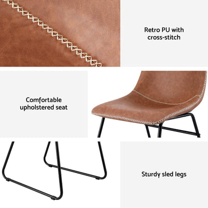 Langholm | Modern Metal PU Leather Cross Stitch Grey Brown Black Dining Chairs | Set Of 2 | Brown