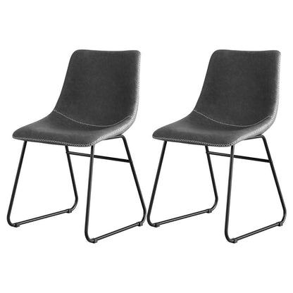 Langholm | Modern Metal PU Leather Cross Stitch Grey Brown Black Dining Chairs | Set Of 2 | Grey