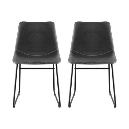 Langholm | Modern Metal PU Leather Cross Stitch Grey Brown Black Dining Chairs | Set Of 2 | Grey