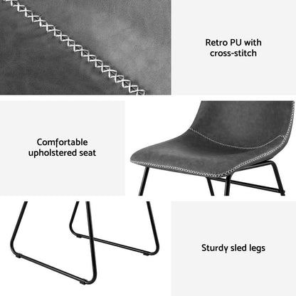 Langholm | Modern Metal PU Leather Cross Stitch Grey Brown Black Dining Chairs | Set Of 2 | Grey