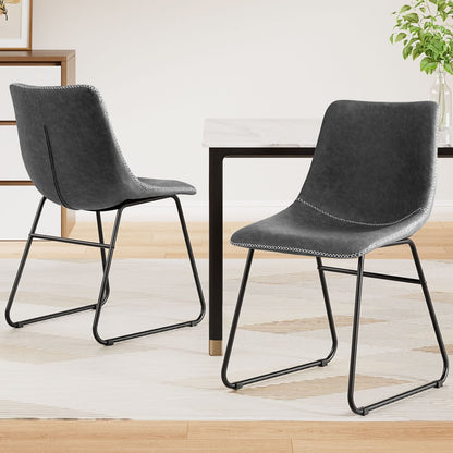Langholm | Modern Metal PU Leather Cross Stitch Grey Brown Black Dining Chairs | Set Of 2 | Grey