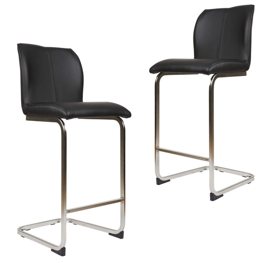 Lawry | Contemporary Metal PU Leather Bar Stools | Set Of 2 | Black