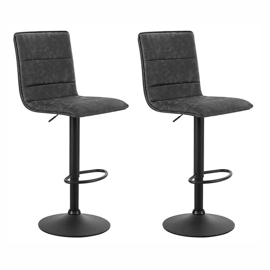 Lennox | Contemporary Swivel Metal Vintage Grey PU Leather Bar Stools | Set Of 2