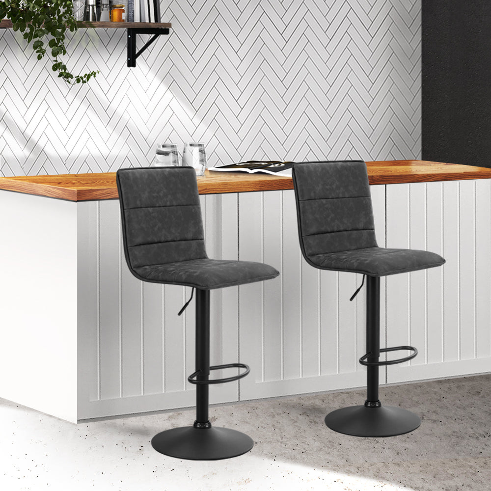 Lennox | Contemporary Swivel Metal Vintage Grey PU Leather Bar Stools | Set Of 2