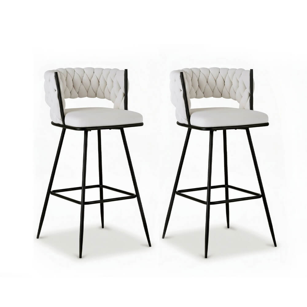 Lentara | Modern Metal Ivory Velvet Counter Bar Stools | Set Of 2 | Ivory