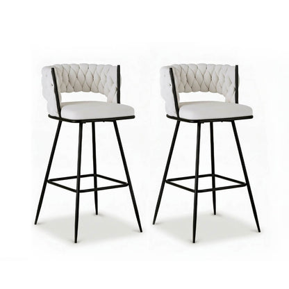 Lentara | Modern Metal Ivory Velvet Counter Bar Stools | Set Of 2 | Ivory