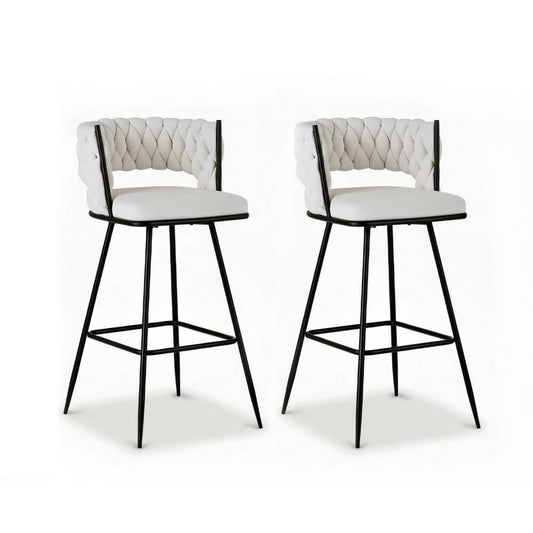 Lentara | Modern Metal Ivory Velvet Counter Bar Stools | Set Of 2 | Ivory