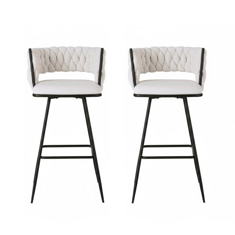Lentara | Modern Metal Ivory Velvet Counter Bar Stools | Set Of 2 | Ivory