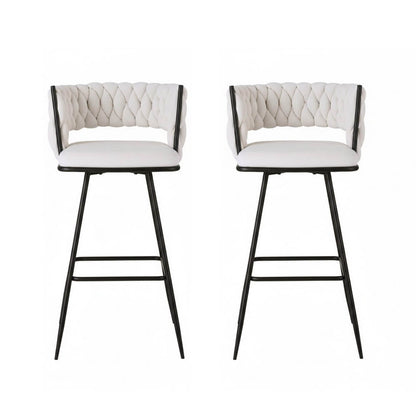 Lentara | Modern Metal Ivory Velvet Counter Bar Stools | Set Of 2 | Ivory
