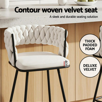 Lentara | Modern Metal Ivory Velvet Counter Bar Stools | Set Of 2 | Ivory