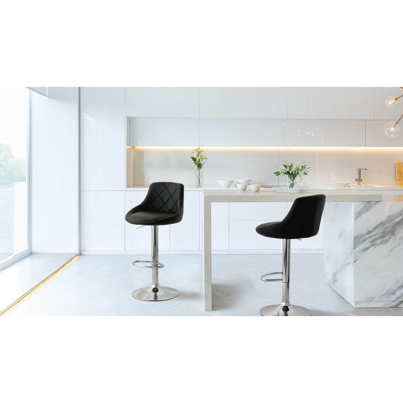 Liberty | Contemporary Black PU Leather Adjustable Bar Stools | Black