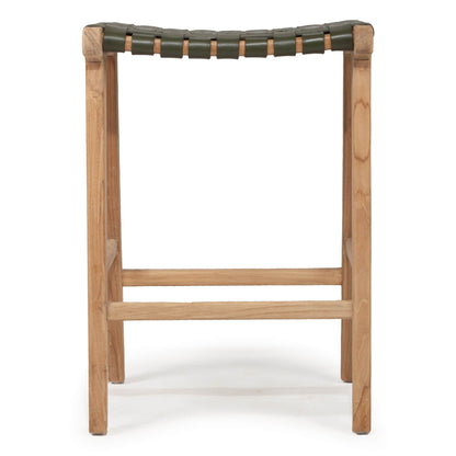 Lindeman Version 1 | Coastal Leather Wooden Bar Stools | Olive