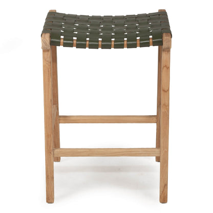 Lindeman Version 1 | Coastal Leather Wooden Bar Stools | Olive