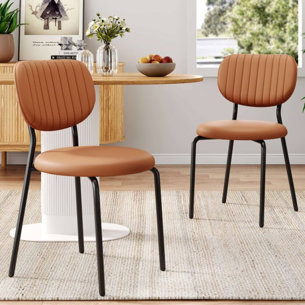 Litchfield | Modern Tan PU Leather Dining Chairs | Set Of 2 | Tan