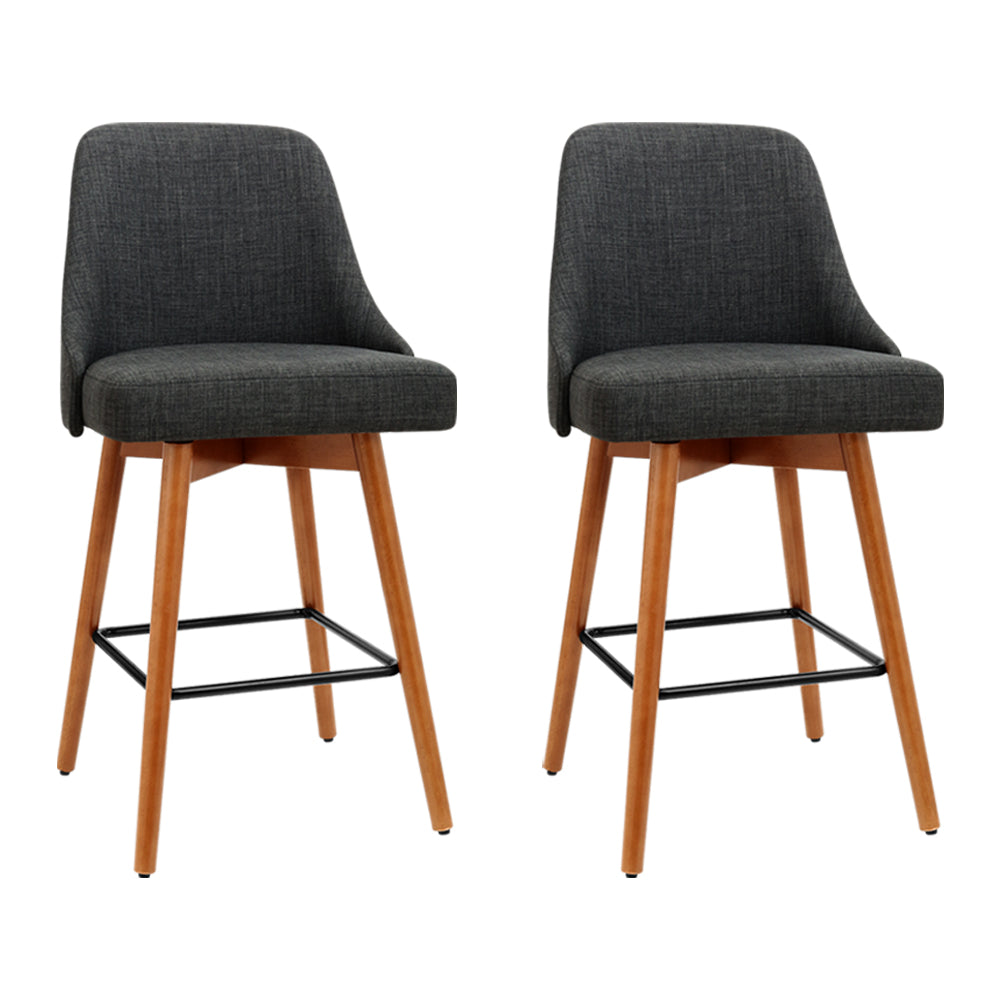 Lucca | Modern 65cm Swivel Grey Fabric Wooden Bar Stools | Set Of 2