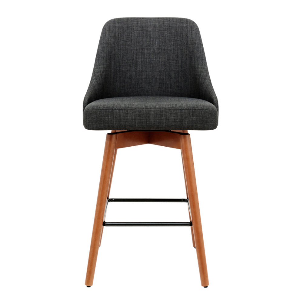 Lucca | Modern 65cm Swivel Grey Fabric Wooden Bar Stools | Set Of 2