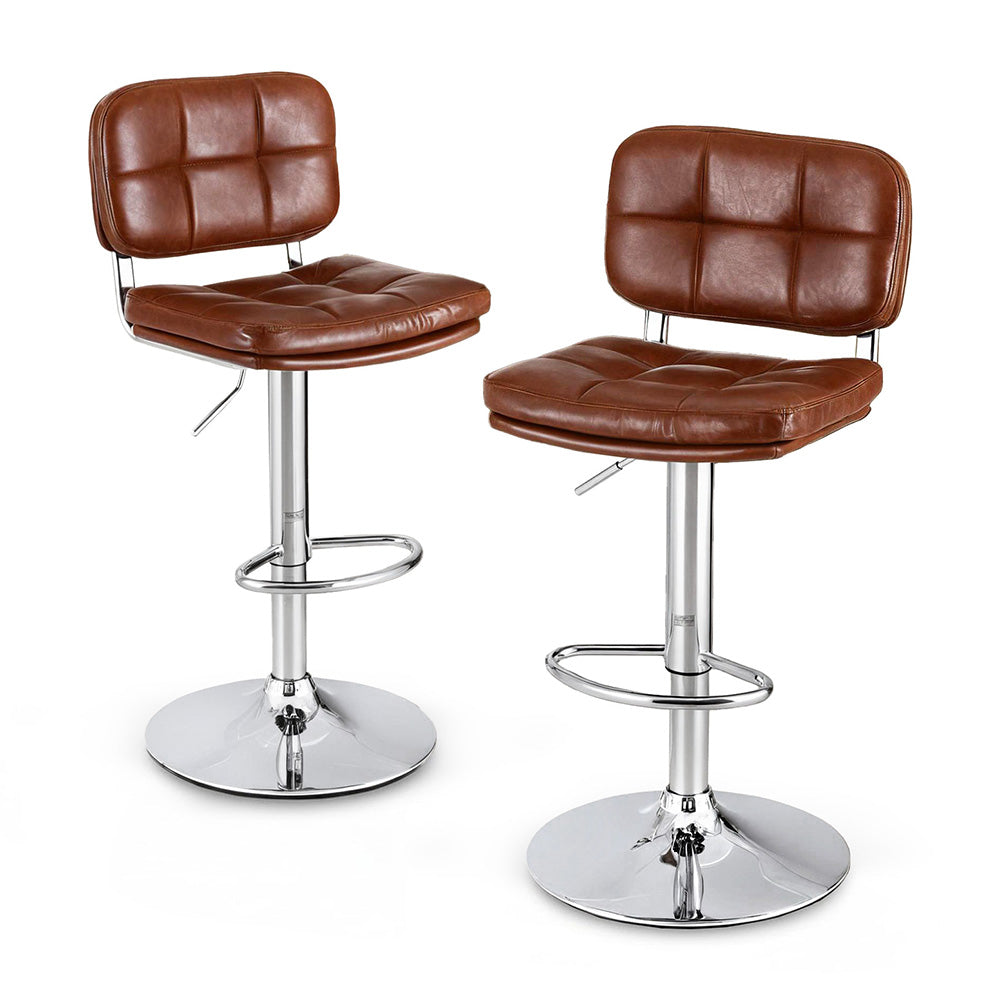 MacLaine | Modern Adjustable Brown PU Leather Bar Stools | Set Of 2 ...