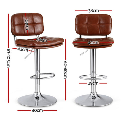 MacLaine | Modern Adjustable Brown PU Leather Bar Stools | Set Of 2 | Brown