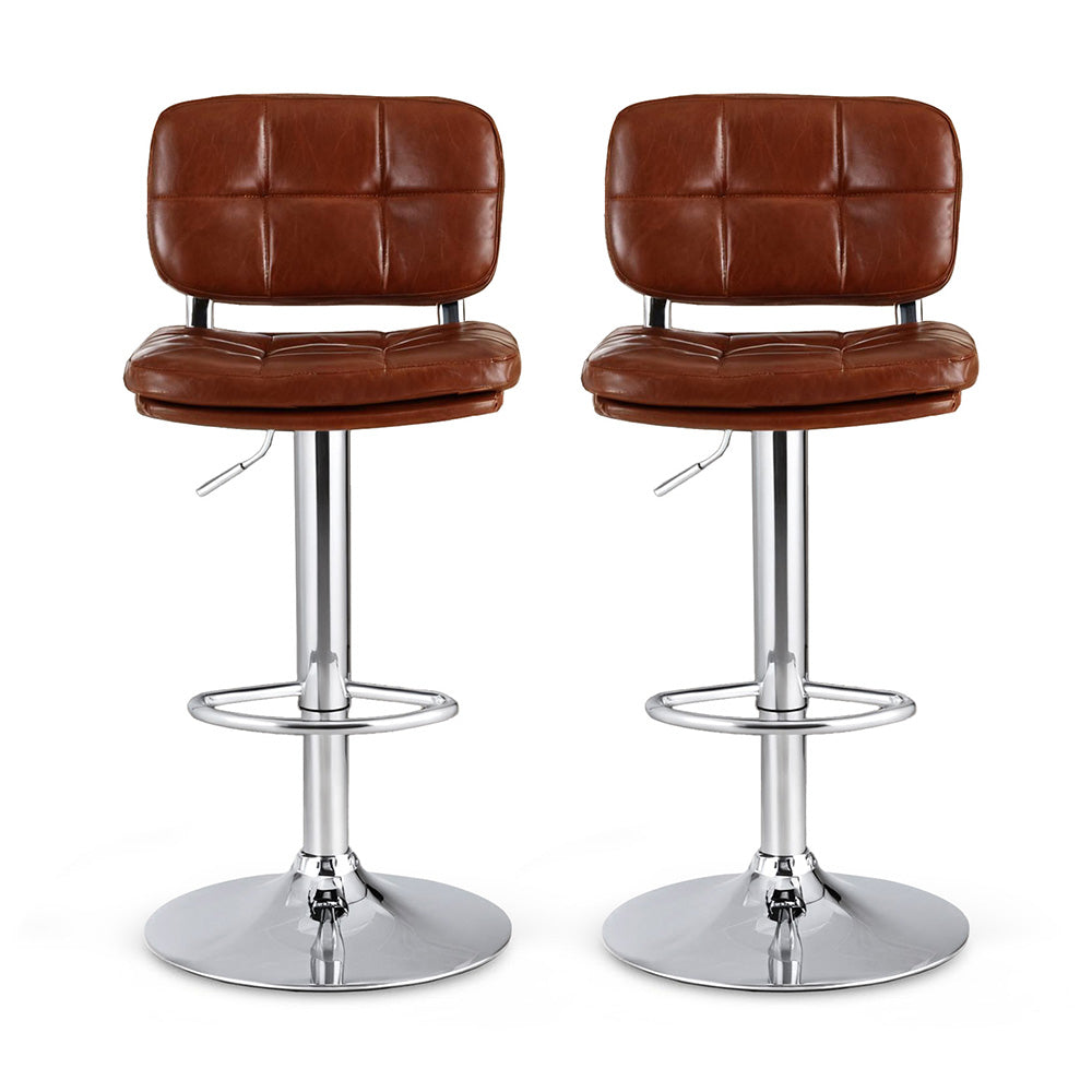 MacLaine | Modern Adjustable Brown PU Leather Bar Stools | Set Of 2 | Brown
