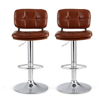 MacLaine | Modern Adjustable Brown PU Leather Bar Stools | Set Of 2 | Brown