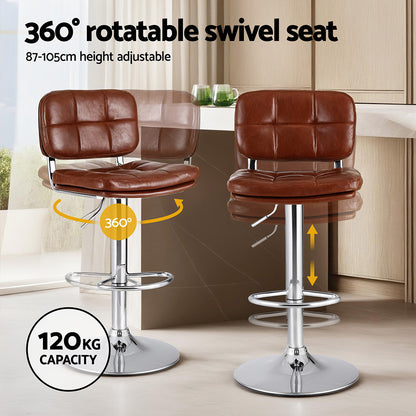 MacLaine | Modern Adjustable Brown PU Leather Bar Stools | Set Of 2 | Brown